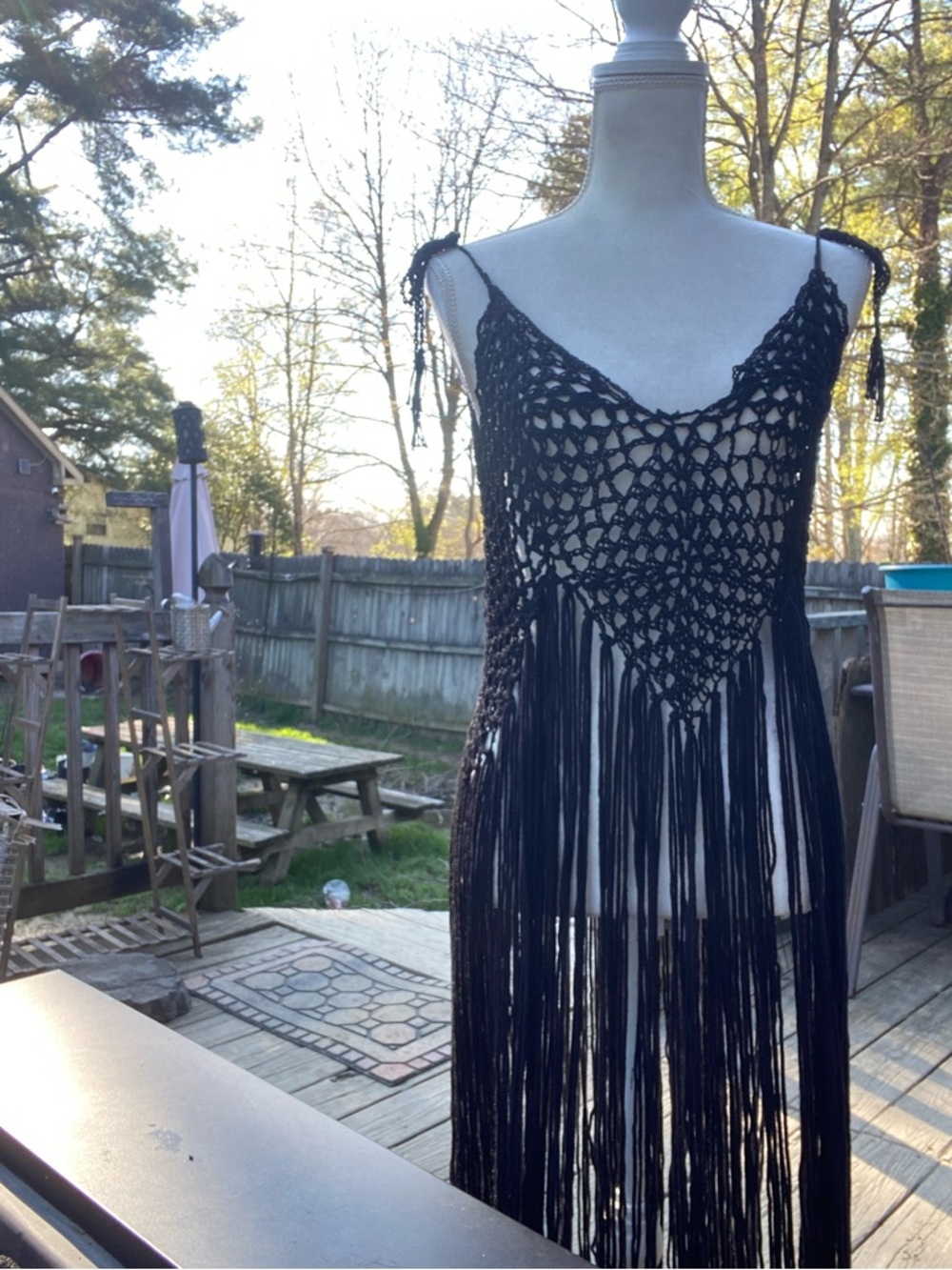 Black Crochet Fringe Cover-Up Dress